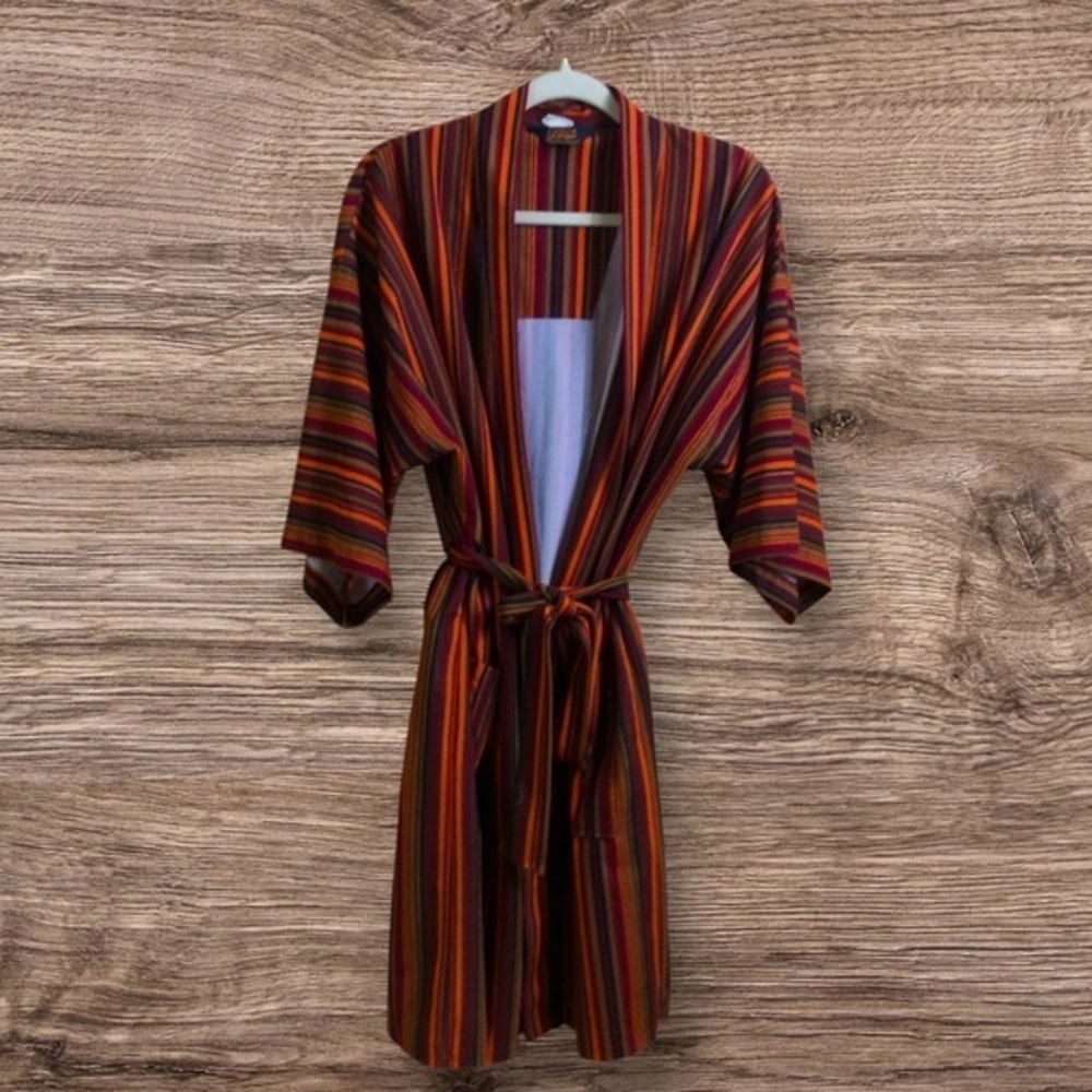 Vintage 70s Leisure Lounger orange striped bathrobe. One size.